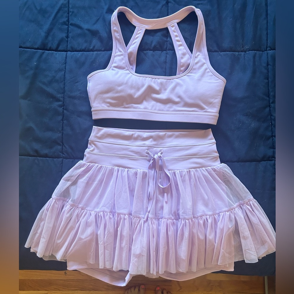 Electric Lavender “POPFLEX” Pirouette Skort and Sports Bra Set